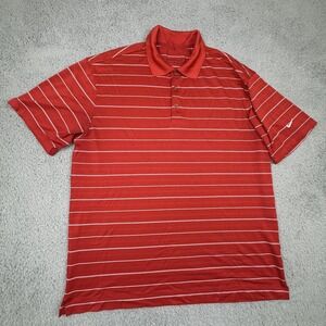 Nike Golf Polo Shirt Mens Large Red‎ White Striped Dri-FIT Performance Swoosh